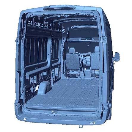 the back end of an empty van with its doors open