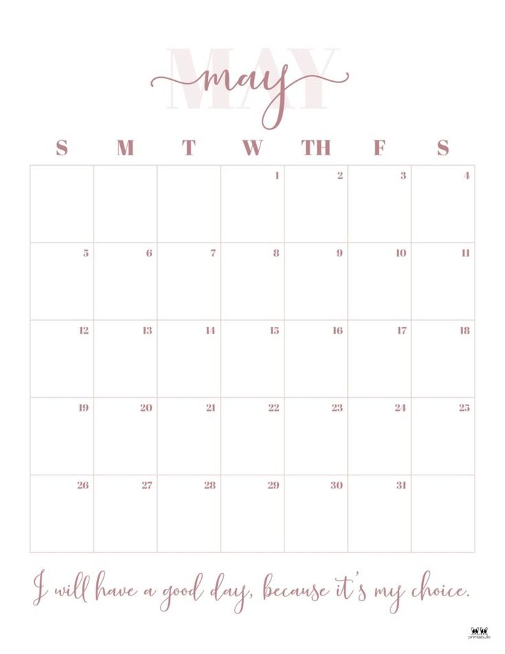 a pink and white calendar with the word may on it, in cursive font