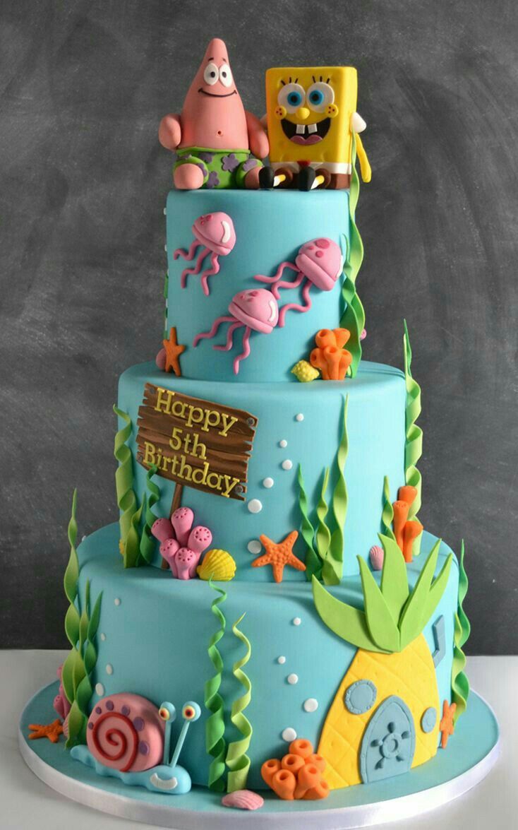 a birthday cake with spongebob and friends on it