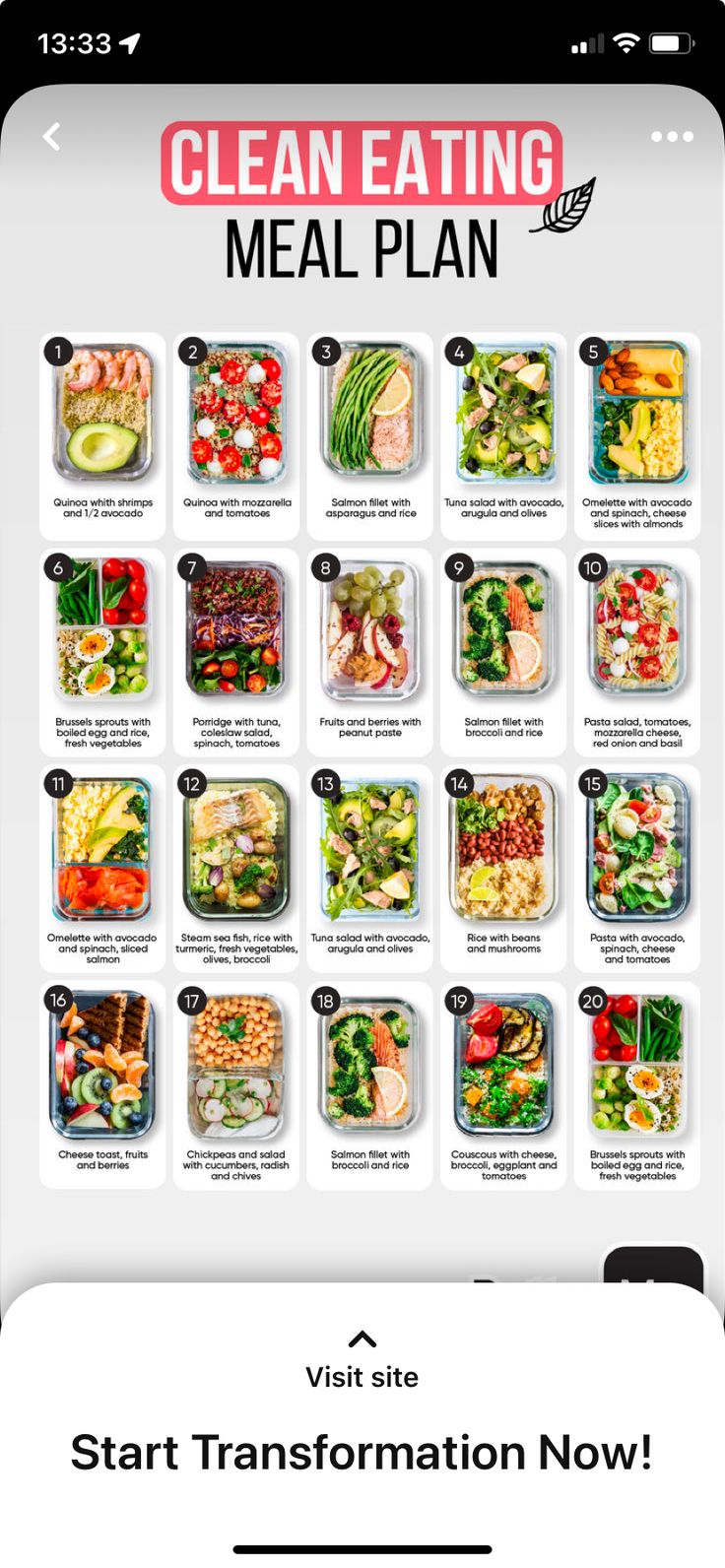 the clean eating meal plan is displayed on an iphone screen, with instructions to make it easier