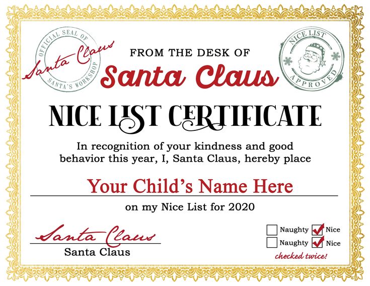 a certificate for santa claus is shown