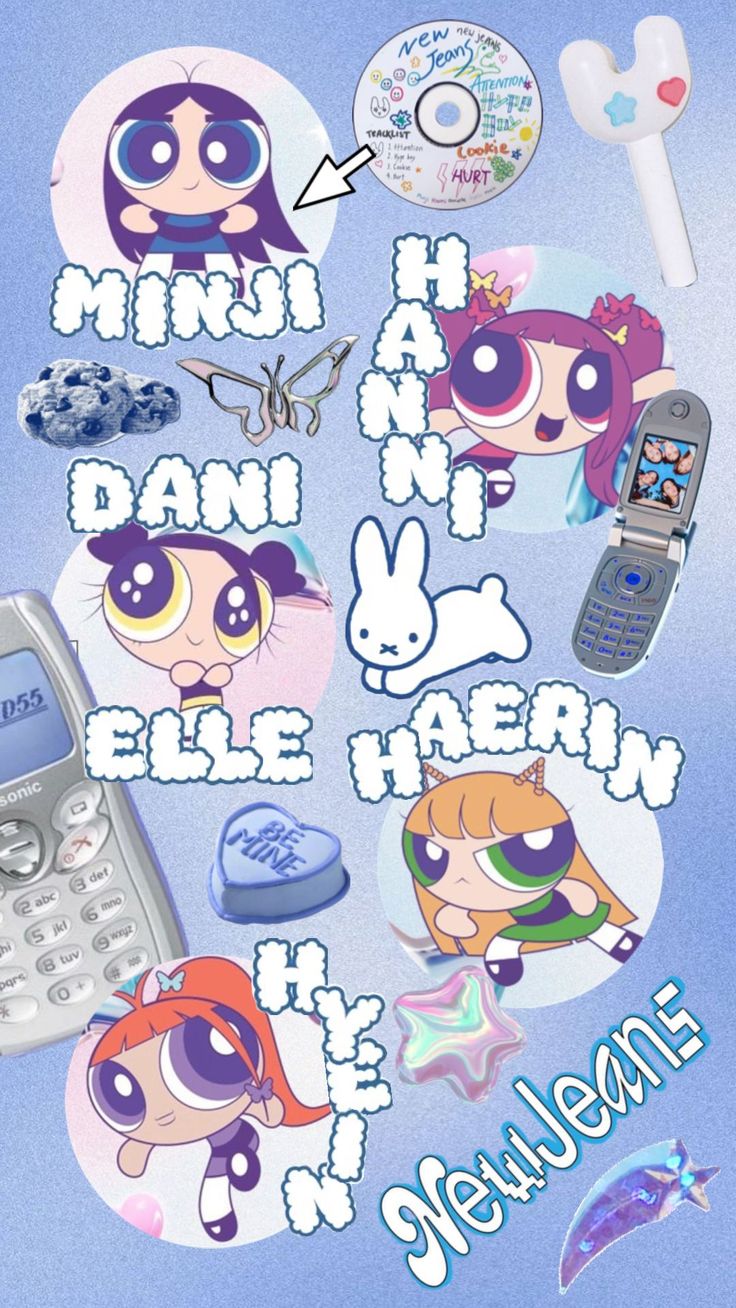 the powerpuff girls stickers are all over the phone and on the wall