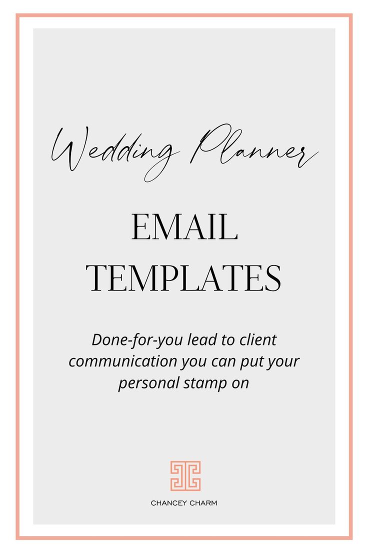 the wedding planner email template is shown in black and white, with an orange border