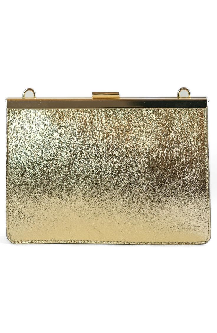 Crafted from Italian leather, this clutch features a metallic finish that makes it perfect for a night out or special occasion. 9" x 2" x 2" Leather Made in Italy Gold Clutch With Gold-tone Hardware For Shopping, Trendy Leather Clutch With Gold-tone Hardware, Gold-tone Hardware Clutch Shoulder Bag, Leather Clutch With Gold-tone Hardware, Luxury Leather Clutch With Gold-tone Hardware, Nordstrom Store, Metallic Leather, Leather Clutch, Italian Leather