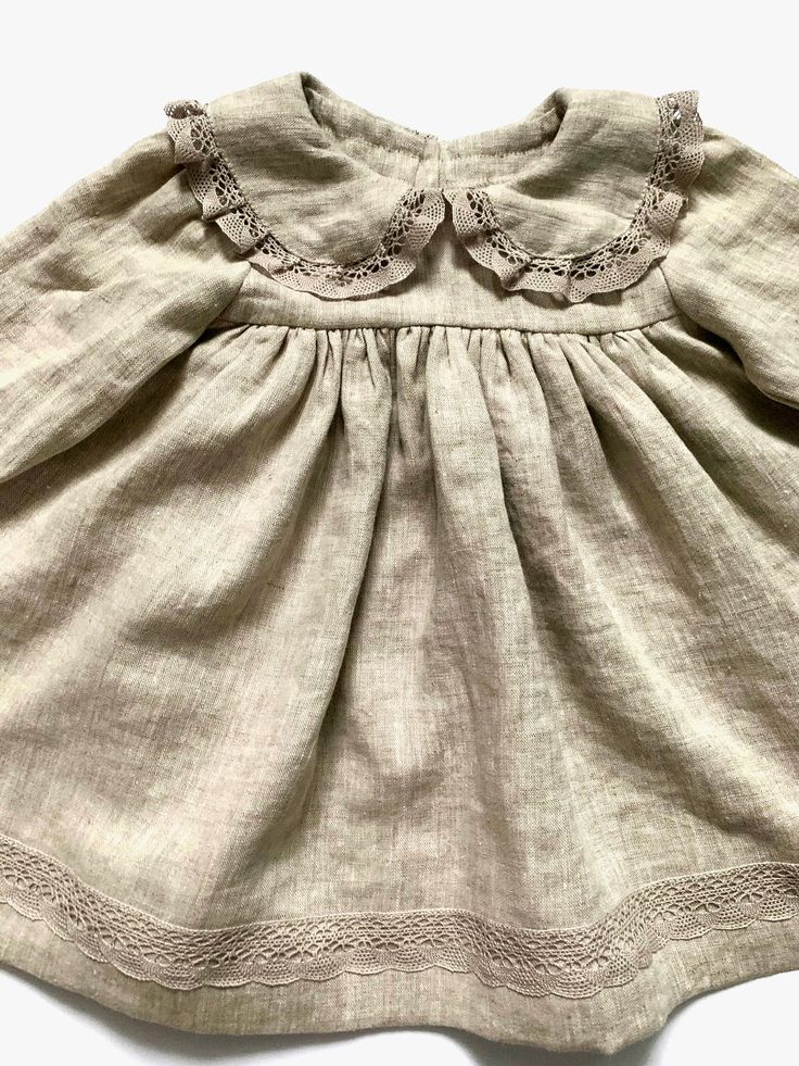 Spring Linen Dress With Lace Trim, Linen Dresses For Spring Baptism, Spring Linen Baptism Dress, Beige Linen Dresses With Lace Trim, Beige Linen Dress With Lace Trim, Girl Dress White, White Flower Girl Dress, White Flower Girl Dresses, Baptism Girl