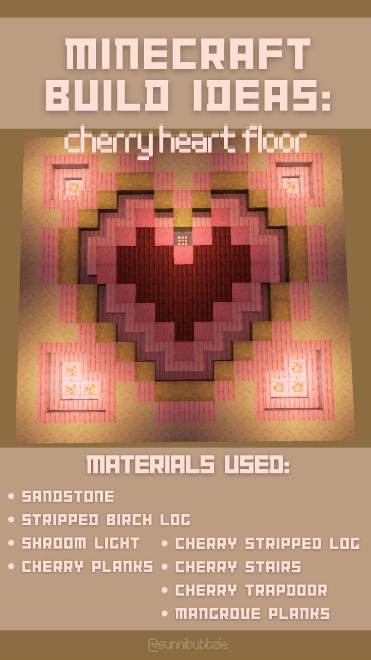 a poster with the words minecraft build ideas, and an image of a heart