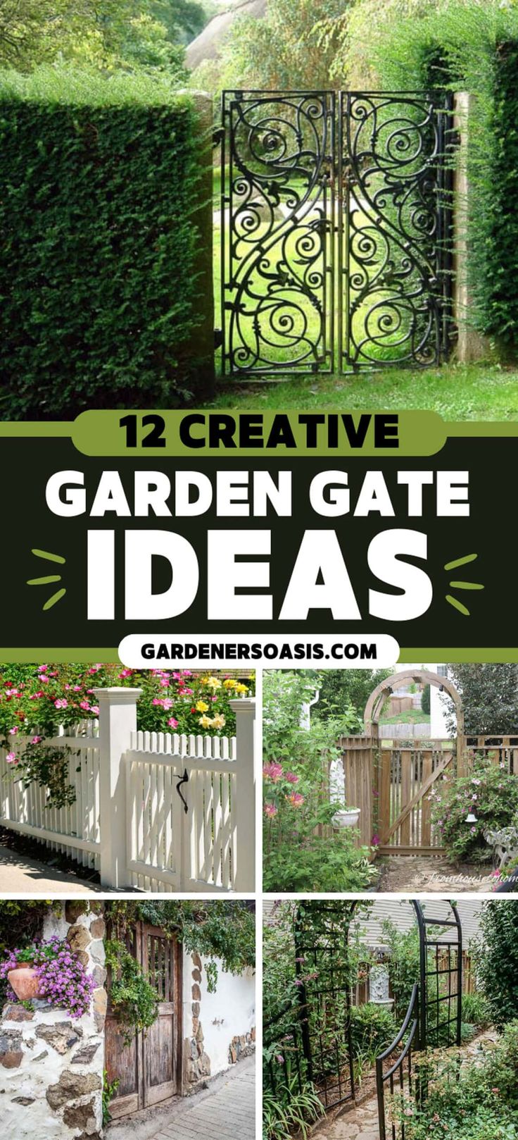 12 Creative Garden Gate Ideas Backyard Fence Gates Entrance, Iron Garden Gates Ideas, Garden Entrance Design, Garden Gate Ideas, Building A Gate, Picket Gate, Old Garden Tools, Wrought Iron Garden Gates, Front Yard Landscape