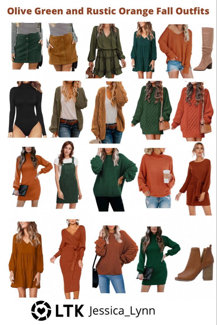 Burnt Orange And Olive Green Outfit, Rust Orange Outfits, Orange And Olive Green Outfit, Olive Green And Orange Outfit, Army Green Outfit, Friendsgiving Outfit, Olive Green Outfit, 10 Item Wardrobe, Fall Outfits 2023