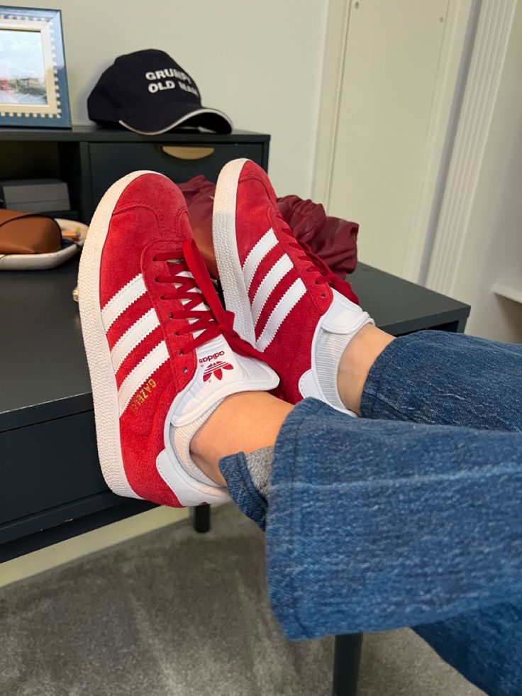 Adidas Red Shoes, Red Gazelle, Red Adidas Gazelle, Adidas Gazelle Red, Red Gazelle Adidas Outfit, Red Adidas Outfit, Red Adidas Shoes, Adidas Bold, Adidas Gazelle Outfit