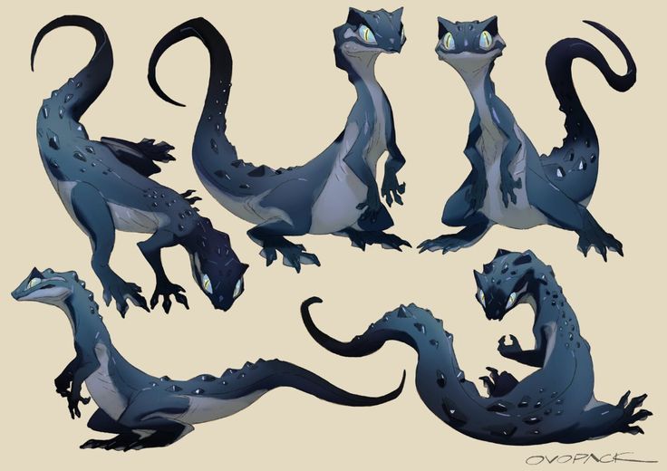 some type of dragon like creature with different poses and body shapes, including the eyes and tail