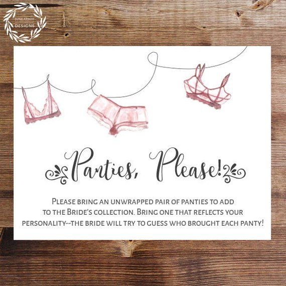 a card with clothes hanging on a line and the words, party pleases to the bride