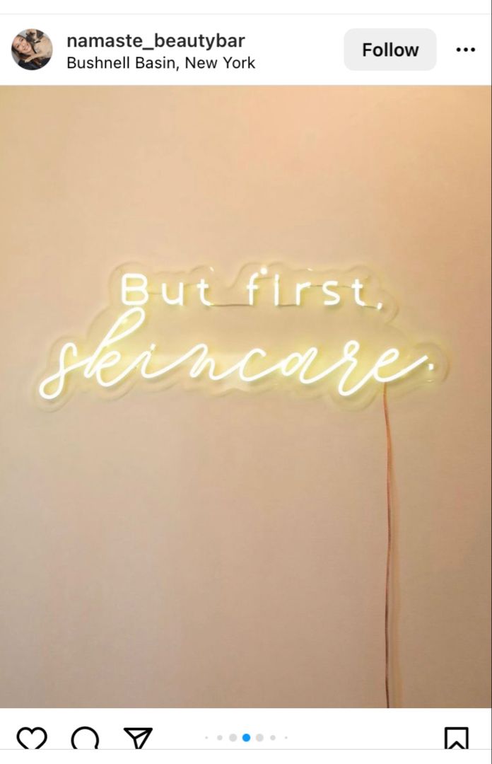 a neon sign that says but first, seincaree