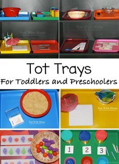 several different pictures of trays and trays with food on them, including one for toddlers and the other for pre schoolers