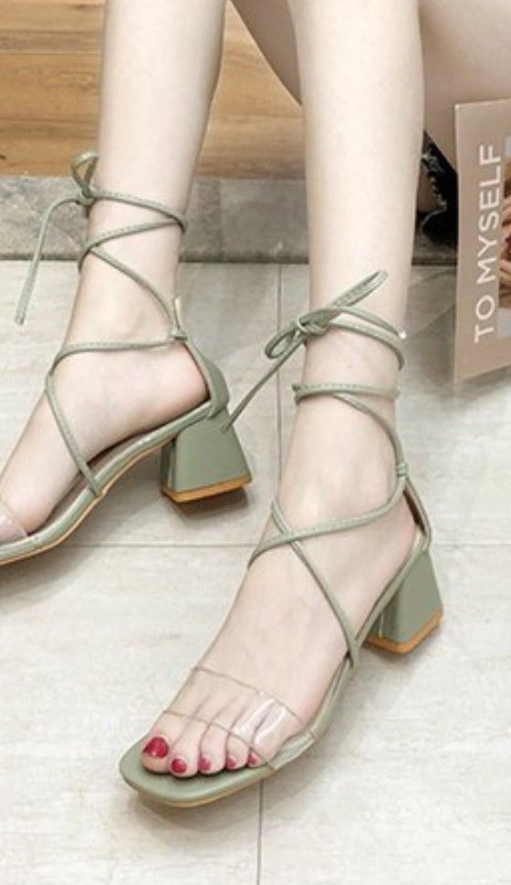 $44.90 - Green Strappy Block Low Heels. Those heels shoes are for elegant ladies, teens and feminine women. Small Heels, Lace Up Block Heel, Feminine Women, Elegant Ladies, Heels Sandals, Green Lace, Heels Shoes, Chic Woman, Block Heels Sandal