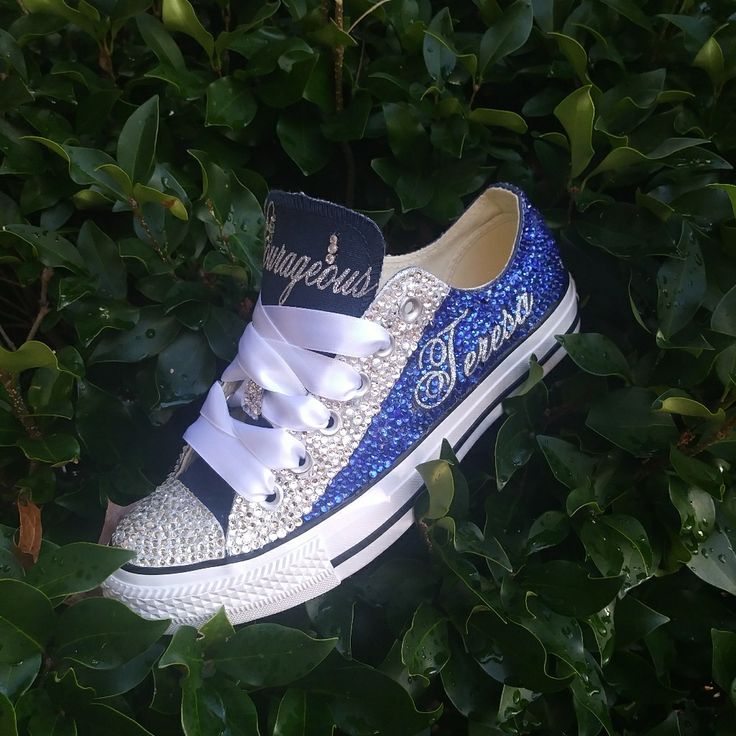 Custom Made To Order Light Blue Converse, Pearl Sneakers, Canvas Shoes Diy, Upcycle Shoes, Rhinestone Converse, Royal Blue Quince, Bling Sneakers, Quinceanera Shoes, Random Products