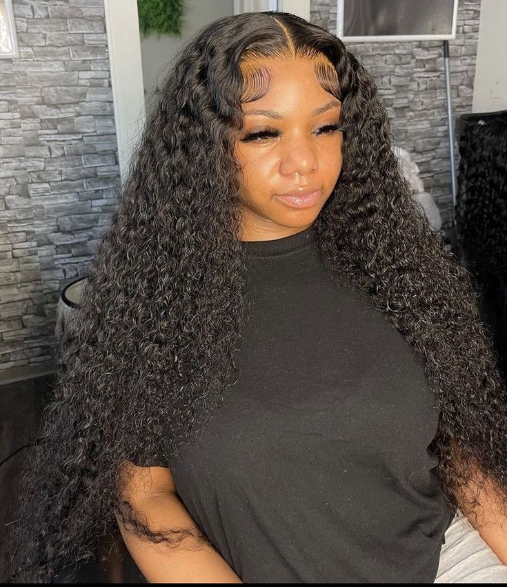 Deep Wave Frontal Sew In Middle Part, Layered Deep Wave Wig, Middle Part Curly Frontal Wig, Deepwave Frontal Hairstyles Middle Part, Deep Wave Sewin With Leave Out, Curly Buss Down Middle Part, Long Curly Side Part Wig, Wet Curly Hair Wig, Curly Wig Closure