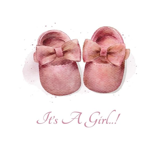 a pair of baby shoes with a pink bow on the top and it's a girl