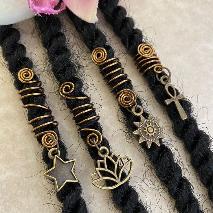 Loc Jewelry Bronze Lotus, Star, Sun, or Ankh Dread/braid Charm Dreadlock Braids Dreads Locs Sisterloc Unisex Antique Bronze Hair Accessories - Etsy Locs With Charms, Diy Loc Jewelry, Loc Charms, Dreadlock Braids, Dnd Concept, Locs Inspiration, Loc Accessories, Braids Dreads, Sun Medallion