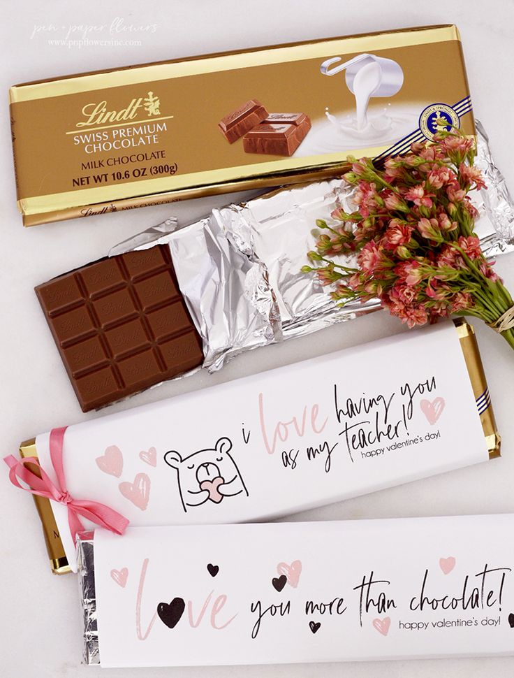 three chocolate bars with valentine's day messages on them