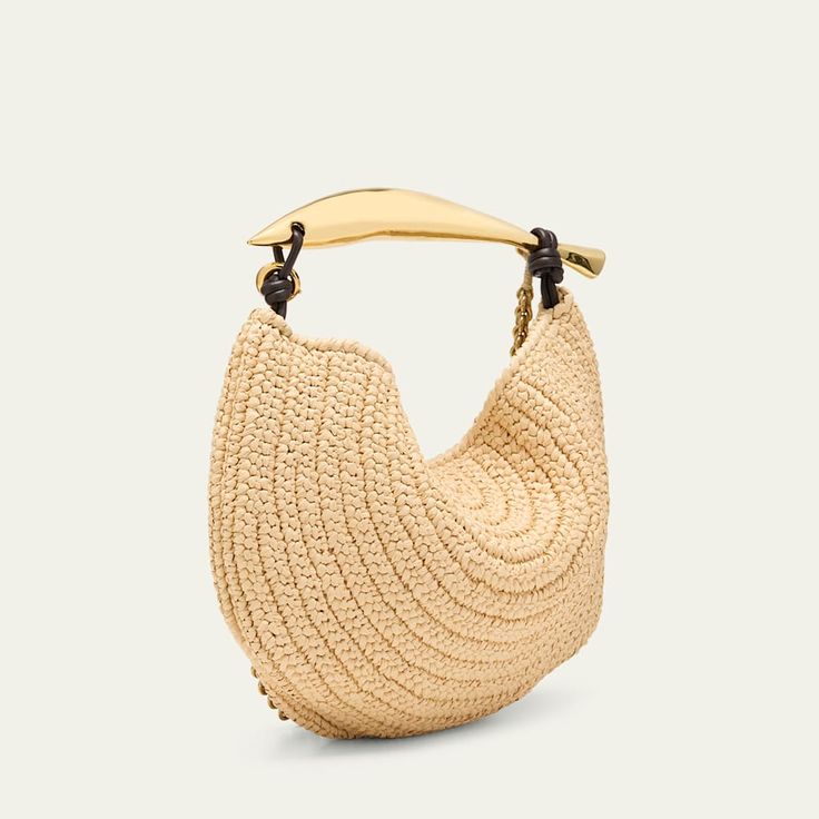 Bottega Veneta "Sardine" top handle bag in crochet raffia and leather  Metal top handle Chain shoulder strap Can be worn as a top handle or shoulder bag  Open top with magnetic closure  Approx. 7.9"H x 13"W x 1.6"D Made in Italy Designer Straw Shoulder Bag With Top Handle, Designer Shoulder Bag With Bamboo Handle In Natural Color, Designer Crochet Bag With Braided Handles, Designer Crochet Top Handle Bag With Braided Handles, Designer Crochet Bag With Braided Handles In Natural Color, Luxury Straw Bag With Braided Round Handles, Designer Shoulder Bag With Bamboo Round Handle, Designer Shoulder Bag With Bamboo Handle, Luxury Evening Straw Bag With Bamboo Handle