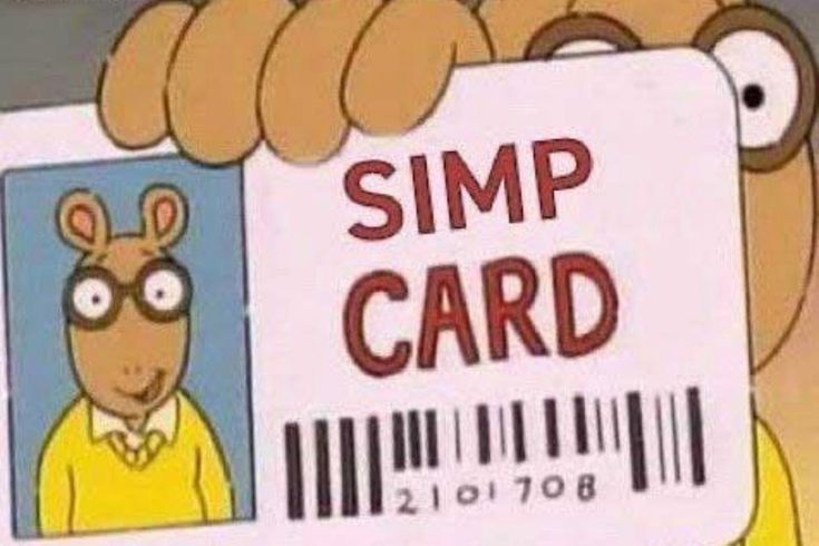 a cartoon character holding up a card with the word simp's card on it