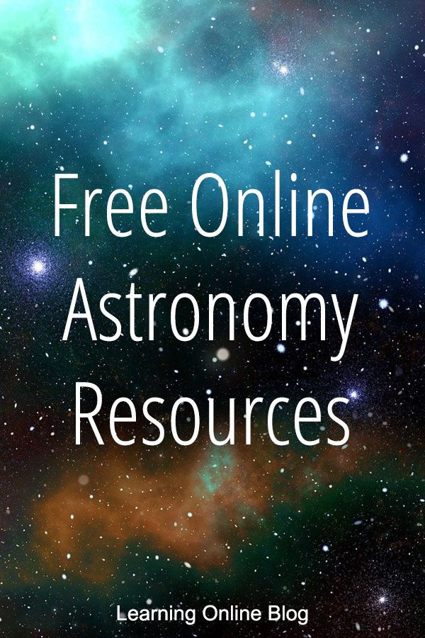 an image of the text free online astronomy resources on a background of stars and galaxy