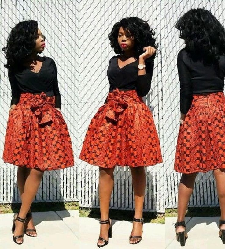 Cubic orange and black. Orange Midi Skirt, African Skirt, African Shop, Ankara Skirts, White Knee Length Skirt, African Print Skirt, African Skirts, Afrikaanse Mode, Ankara Skirt