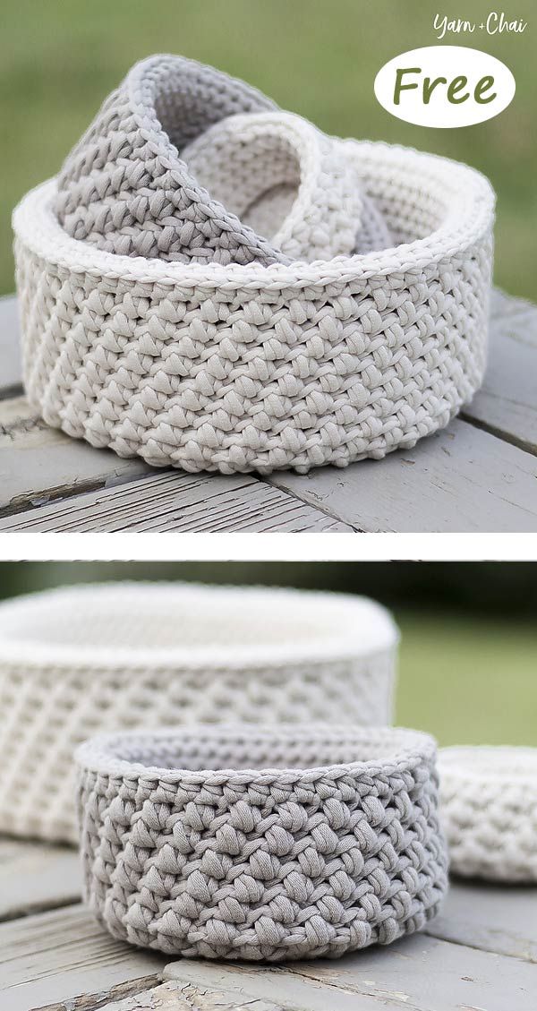 an image of a crocheted basket on a table with the text free pattern