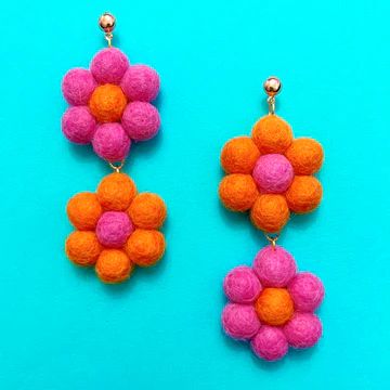 Hot Pink & Orange Double Flower Wool Felt Drop Earrings – FemmeDeBloom Hot Pink Pom Pom Earrings, Free Post, Felted Wool, Pink Orange, Wool Felt, Pink And Orange, Crochet Necklace, Crochet Earrings, Hot Pink