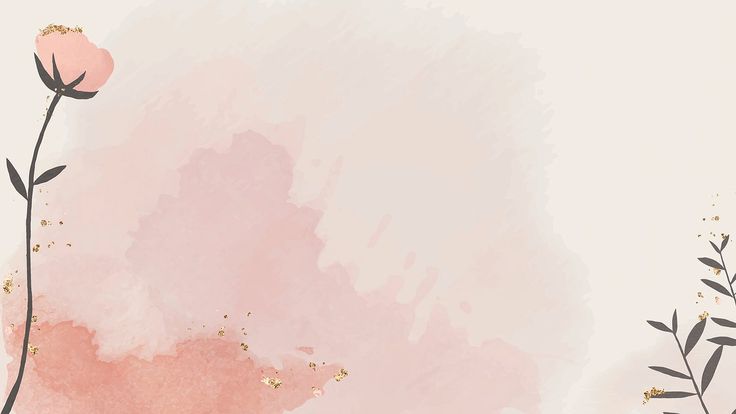 a pink and gold watercolor background with two flowers on it's left side