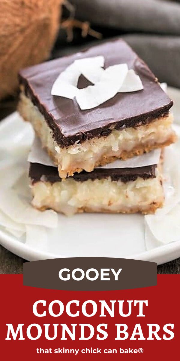 gooey coconut bars are stacked on top of each other with chocolate and marshmallows