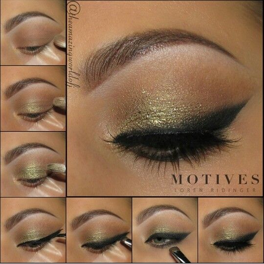 Gorgeous gold Gold Eye Shadow, Eye Makeup Steps, Eye Makeup Designs, Makijaż Smokey Eye, Makeup Eyes, Makeup Eye Looks, Creative Eye Makeup, Black Eyeliner, Fall Makeup