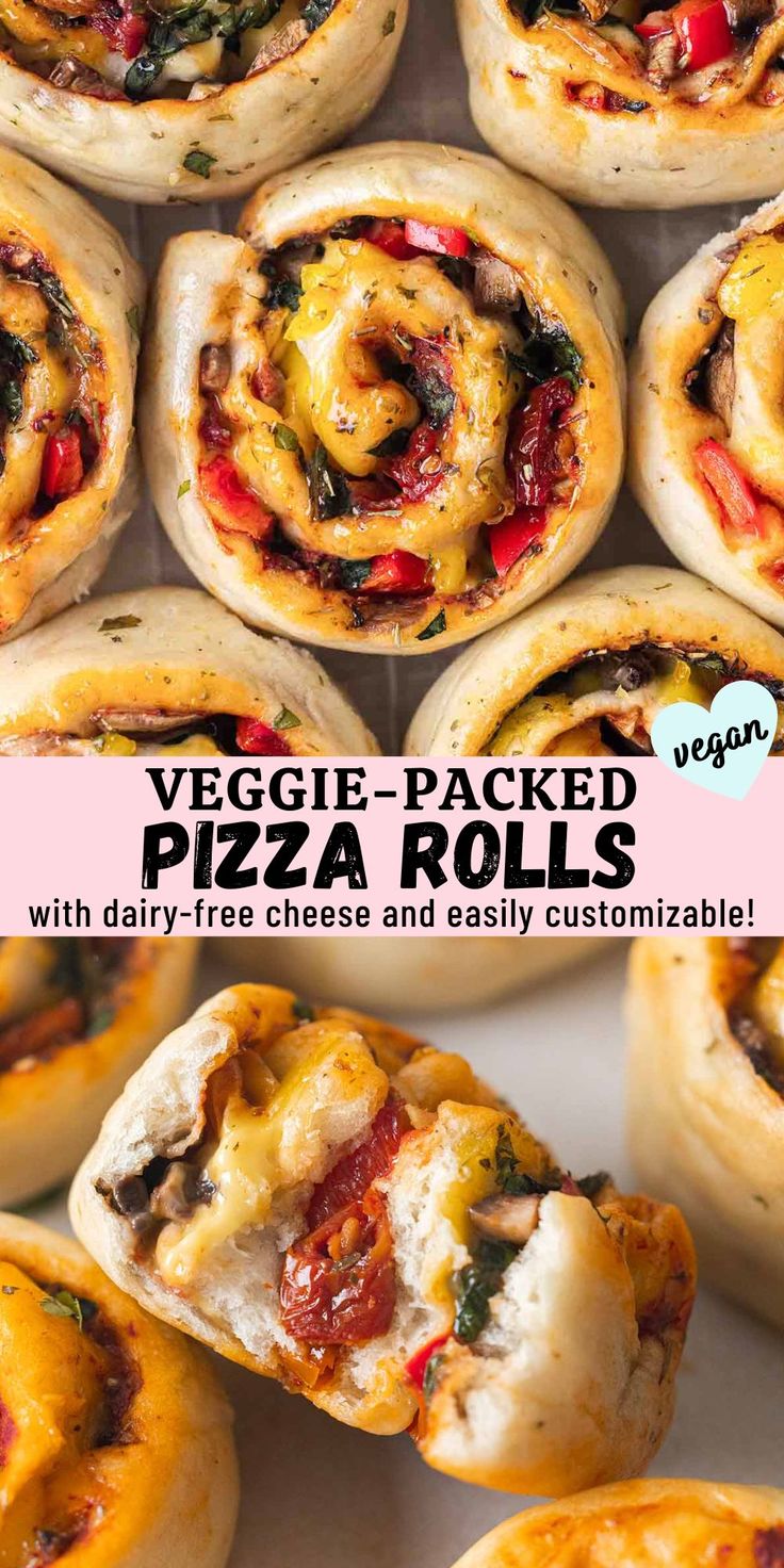 veggie packed pizza rolls with dairy - free cheese and easily customizable toppings