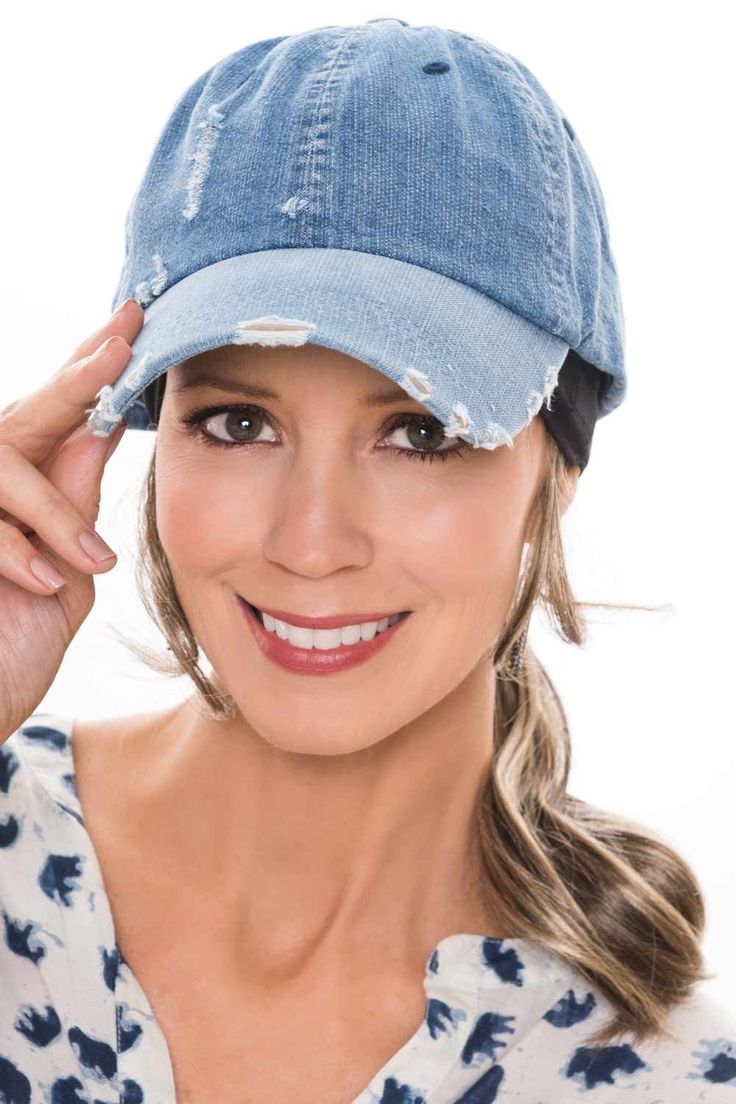 Distressed Denim Baseball Cap | Cute Baseball Caps for Women Hairstyles For Hats Baseball Caps, Cute Baseball Caps, Womens Baseball Hats, Hats Streetwear, Baseball Caps For Women, Bag Nike, Caps Style, Tshirt Photography, Denim Cap