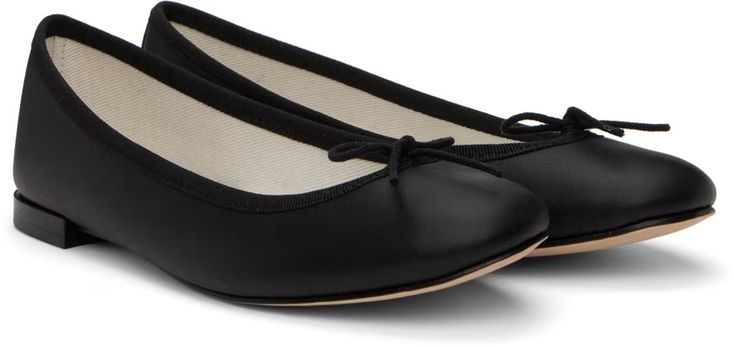 Repetto: Black Cendrillon Ballerina Flats | SSENSE Ballerina Flats, Black Bow, Leather Heels, Cotton Twill, Calf Skin, Women Wear, Heels, Leather, Black