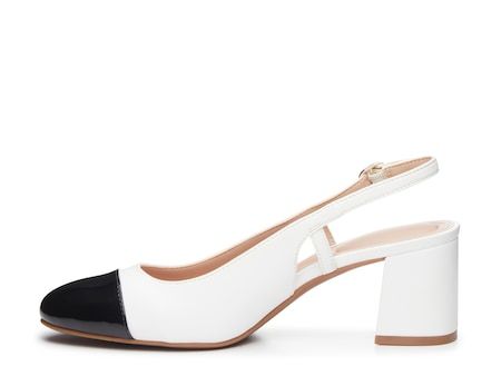 Kelly & Katie Eliana Pump - Free Shipping | DSW Spring Formal Slingback Pumps With Rubber Heel Cap, White Block Heel Slingback Pumps For Work, White Pointed Toe Slingback Pumps For Work, White Slingback Pumps For Spring Formal, Classic White Slingback Pumps For Formal Occasions, Elegant White Slingback Pumps For Office, White Slingback Pumps For Work, White Slingback Pumps For Spring Workwear, Chic White Slingback Pumps For Work