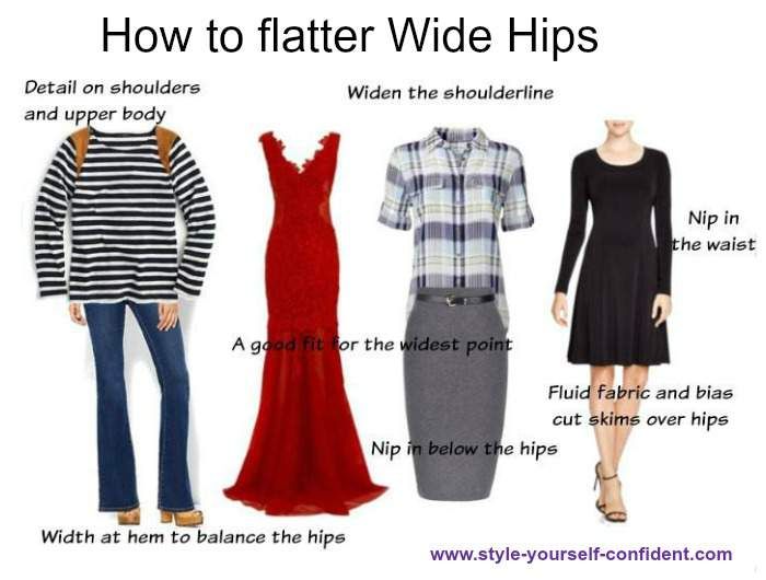 How to flatter wide hips #wide hips #curved hips  http://www.style-yourself-confident.com/wide-hips.html Big Hips Fashion, Pear Body Shape Fashion, Pear Shape Fashion, Hourglass Fashion, Pear Body Shape, Curvy Hips, Fashion Tips For Women, Types Of Dresses, Styling Tips