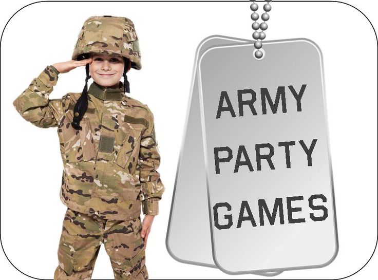 a girl in camouflage is standing next to a sign that says army party games