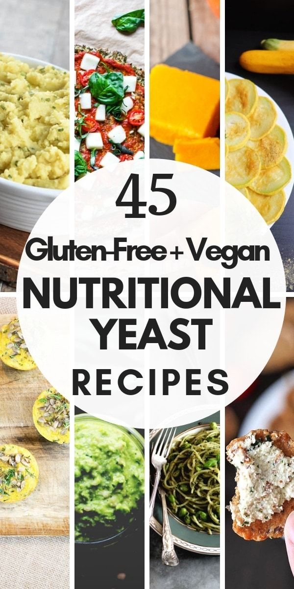 the words gluten - free vegan nutritional yeast recipes are shown in this collage