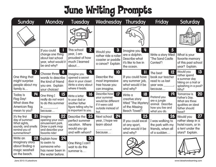 the june writing calendar is filled with activities to help students learn how to write and read