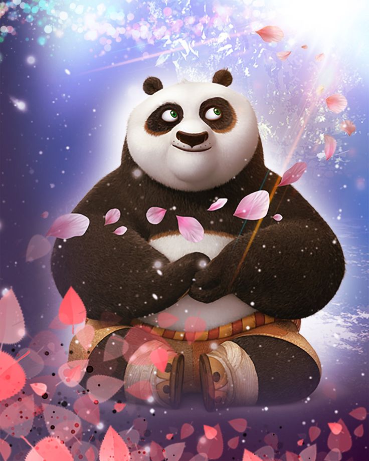 a panda bear sitting on top of a fire hydrant surrounded by leaves and flowers