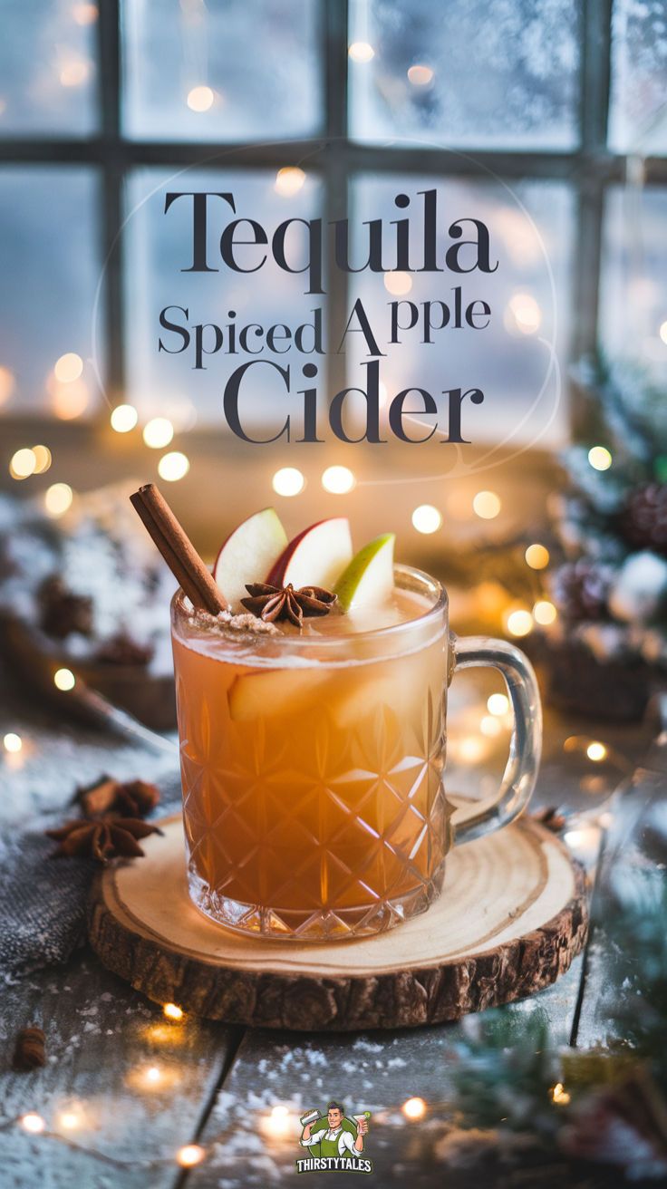 an apple cider is garnished with cinnamon and apples