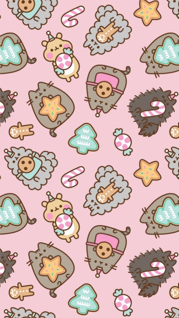 a pink background with various cartoon animals on it