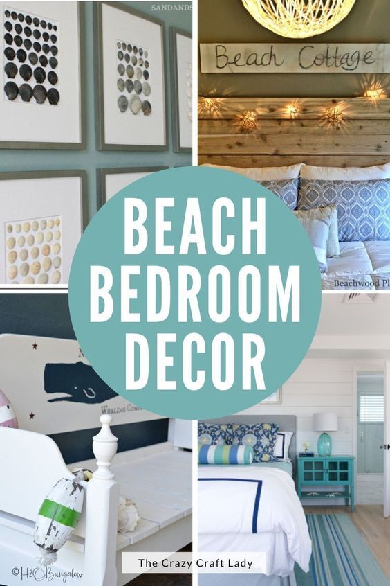 beach bedroom decor is featured in this collage with the words beach bedroom decor above it