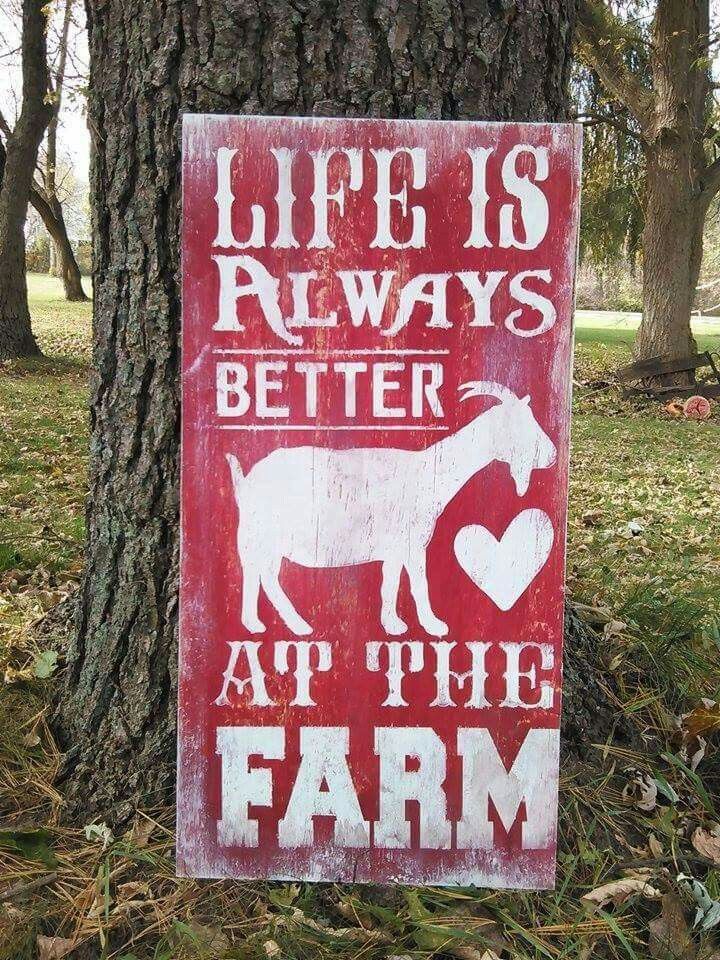 a red sign that says life is always better at the farm with a horse and heart on it