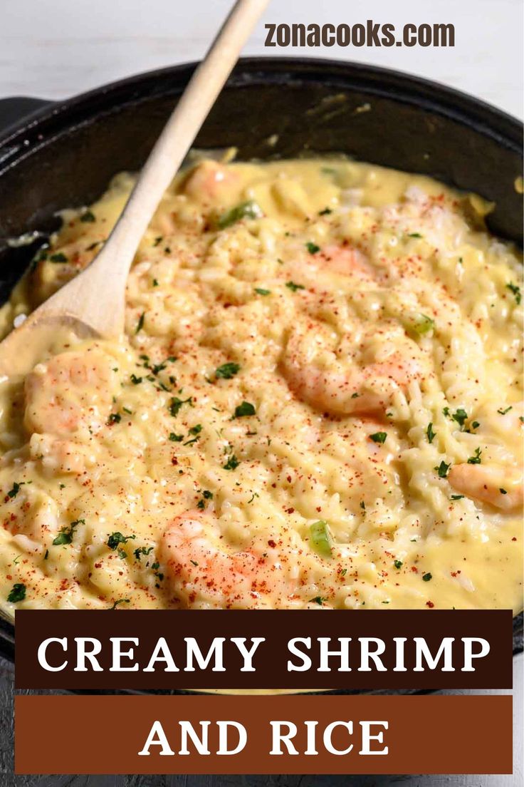 Creamy Shrimp and Rice is delicious with large tender shrimp, green pepper, onion, and cream of chicken soup served over a bed of fluffy white rice. This Shrimp and Rice has just 6 simple ingredients plus salt, pepper, water, and paprika. It takes just 6 steps and is ready in just 25 minutes! Shrimp And Rice Soup Recipes, Shrimp Recipe With Rice, Creamy Shrimp Recipes With Rice, Creamy Shrimp And Rice Recipes, Creamy Shrimp And Rice Soup, Easy Shrimp Rice Recipes, White Rice And Shrimp Recipes, Shrimp With Rice Recipes Easy, Shrimp And Rice Casserole Recipes