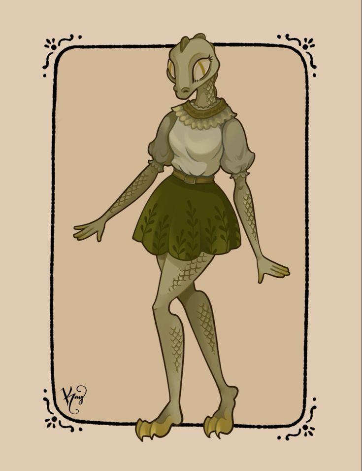 a drawing of a woman in a dress with an owl on her head and legs