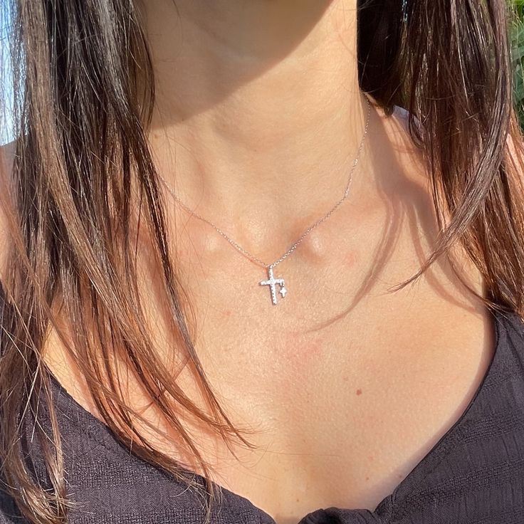 Silver Cross Necklace With Delicate Chain, Delicate Silver Cross Necklace, Minimalist Silver Cross Necklace, Hypoallergenic Silver Cross Necklace, Silver Tarnish-resistant Cross Necklace For Gift, Celebrity Necklace, Catholic Necklace, Sterling Silver Cross Necklace, Christian Necklace