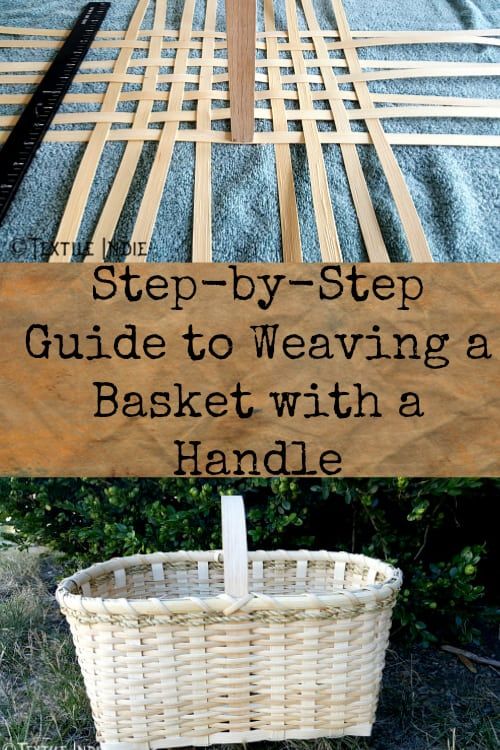 a basket sitting on top of a wooden floor next to a sign that says step - by - step guide to weaving a basket with a handle