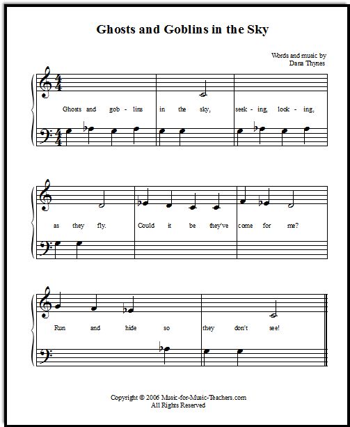 sheet music with the words ghosts and goblins in the sky